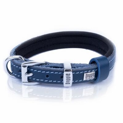 Doggie Comfort Leather Dog Collar Royal Blue Small 20-25cm