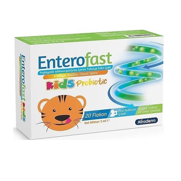 Miraderm Enterofast Kids Probiotic Supplement for Kids - Supports Gut Health, Gluten-Free, 20 Single-Use Vials