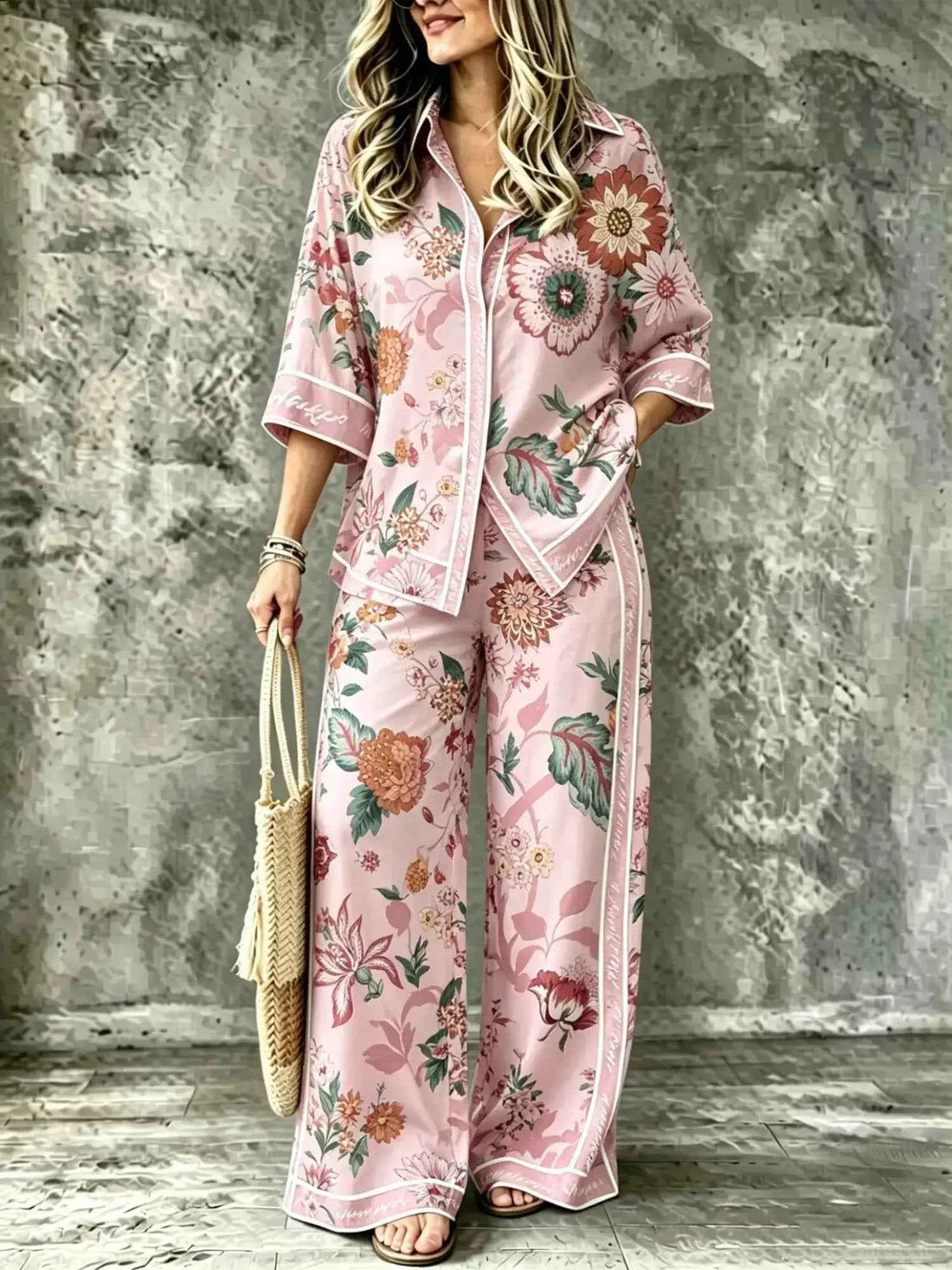 SpringSummer Digital-Print Shirt And Pants Set