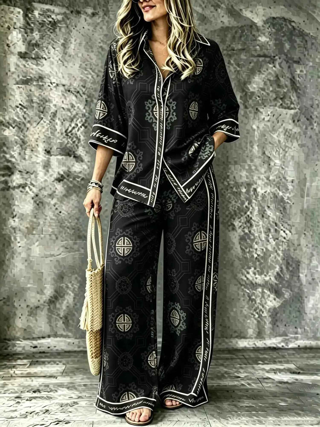 SpringSummer Digital-Print Shirt And Pants Set