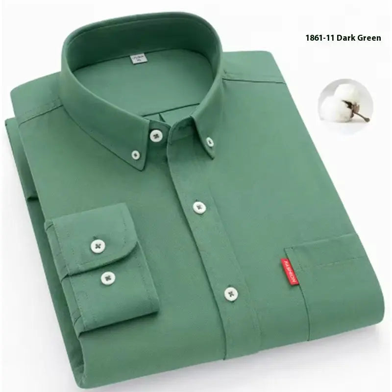 White pure cotton washed Oxford woven shirt for men by Dropshipman, shown laid flat with collar and button details.