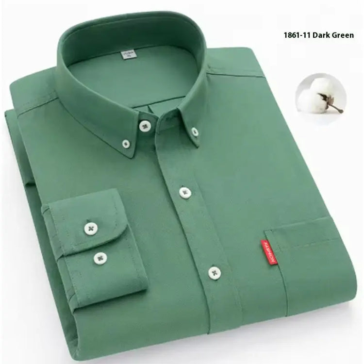 White pure cotton washed Oxford woven shirt for men by Dropshipman, shown laid flat with collar and button details.
