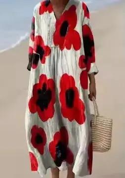 Retro-style Loose-fitting Beach Dress For Women by Dropshipman