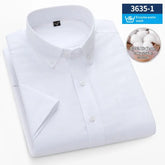 Mens short-sleeve pure cotton Oxford shirt by Dropshipman in blue with small check pattern, button-up front, and classic collar.
