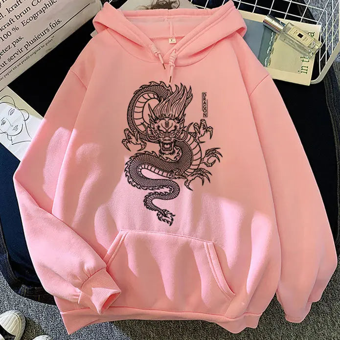 Light purple men's dragon hoodie with Chinese design from Dropshipman, featuring a detailed dragon graphic and comfortable fit.