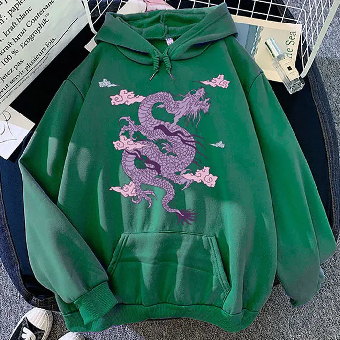 Light purple men's Dragon Hoodie with Chinese-inspired design from Dropshipman, featuring a detailed dragon graphic.