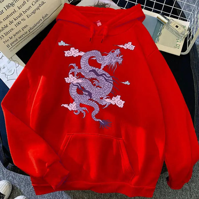 Light purple men's Dragon hoodie with Chinese design from Dropshipman, featuring dragon artwork on the front and traditional style.
