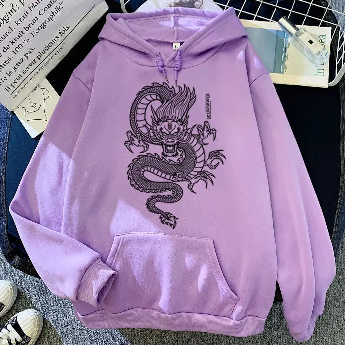 Light purple men's Dragon hoodie from Dropshipman featuring Chinese-inspired dragon design and comfortable fit.