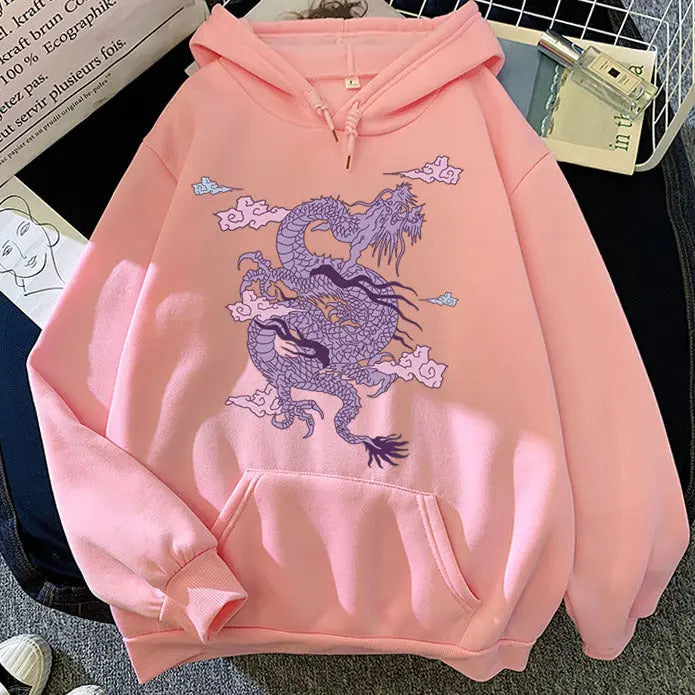 Light purple men's Chinese dragon hoodie by Dropshipman, featuring a detailed dragon design on the front.