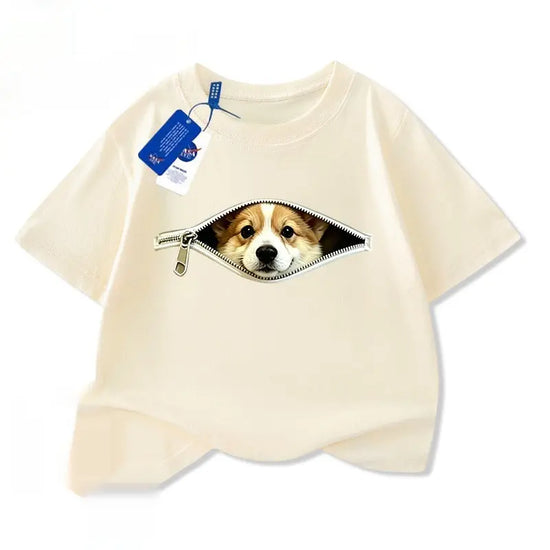 Apricot-colored t-shirt with cartoon fun print for men and women by Dropshipman, featuring colorful, playful graphic design.