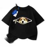 Bright apricot cartoon fun print T-shirt for men and women by Dropshipman, featuring colorful, playful graphic design.