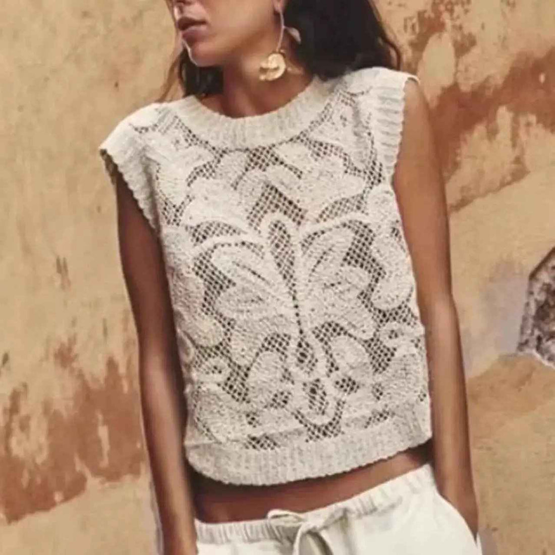 Hollow-out Knitted Casual Vest For Women