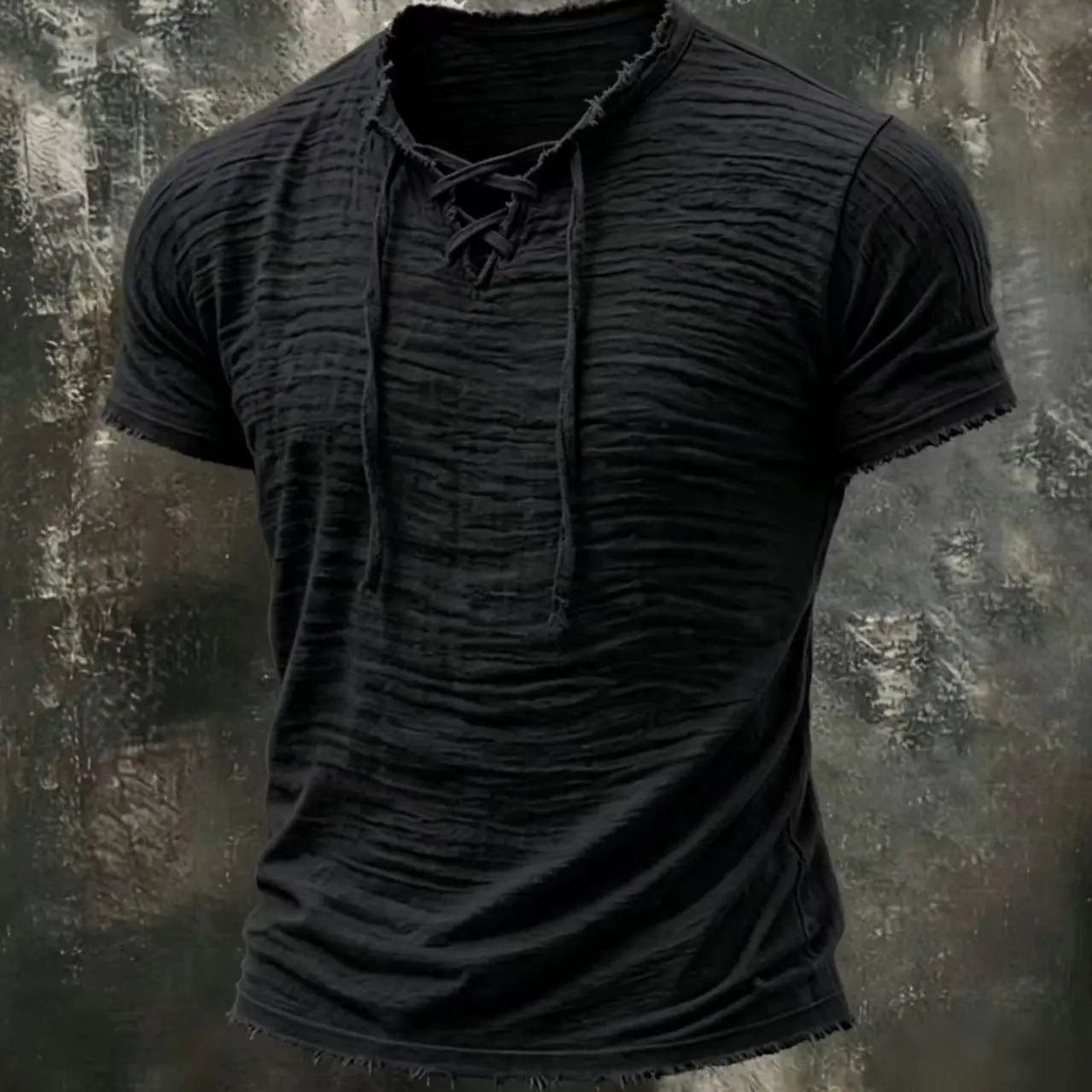 Mens retro cotton-linen T-shirt with V-neck and short sleeves in apricot, by Dropshipman, casual and breathable summer style.