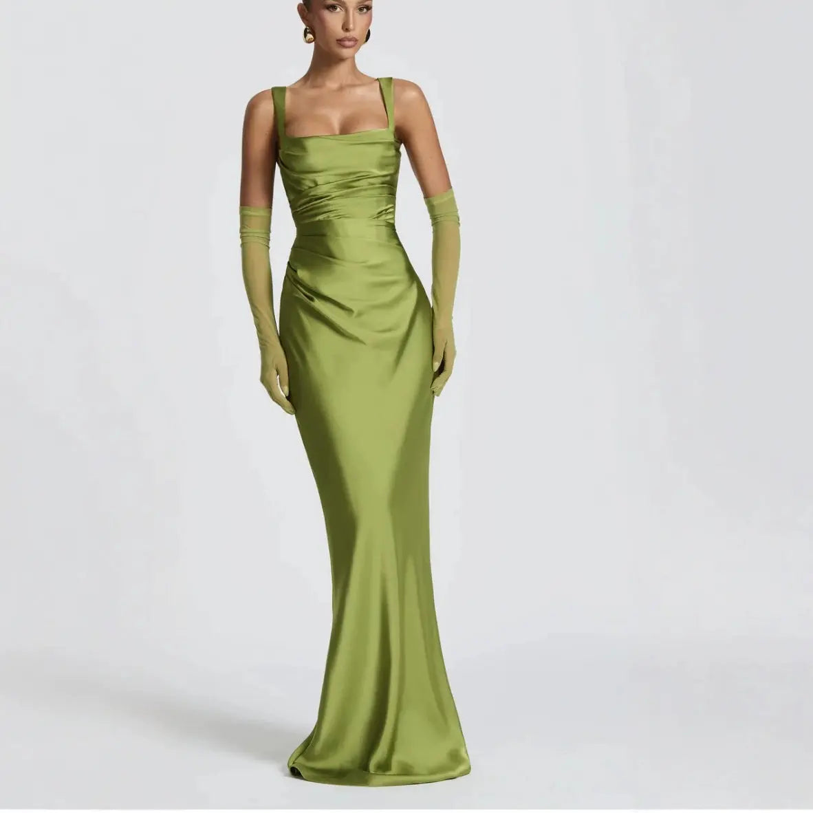 Olive Calanthe Maxi Dress by Dropshipman featuring flowing fabric and elegant design, perfect for stylish occasions.
