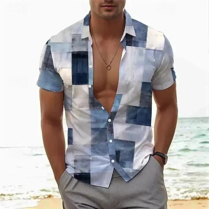 European-size Mens Casual Slim-fit Beach 3D-printed Short-sleeve Shirt by Dropshipman