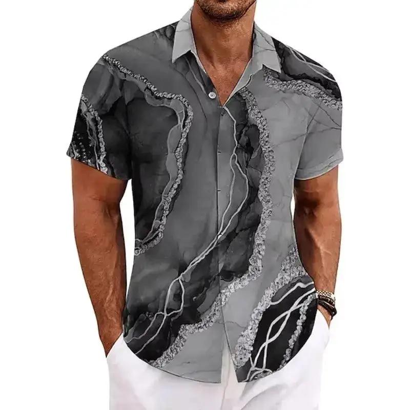 European-size Mens Casual Slim-fit Beach 3D-printed Short-sleeve Shirt by Dropshipman