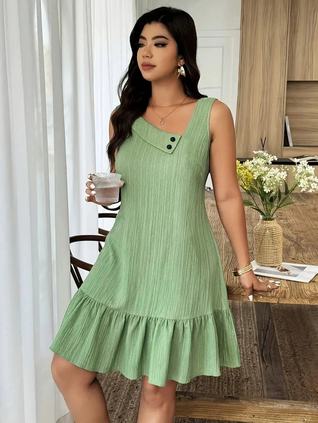Sleeveless Slightly Sloped-neck Casual Resort Dress by Dropshipman