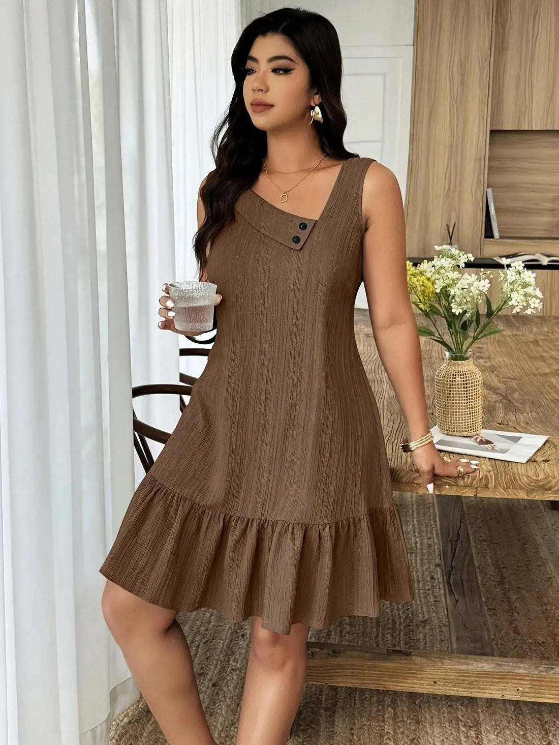 Sleeveless Slightly Sloped-neck Casual Resort Dress by Dropshipman