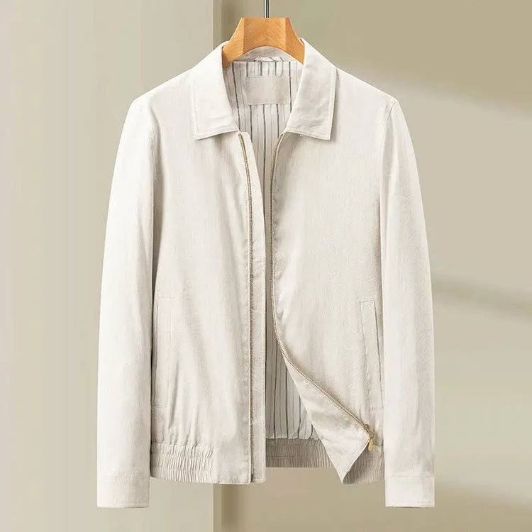 Beige linen lapel jacket for men by Dropshipman, stylish men&