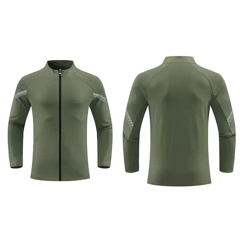 Beige men's fitness running windbreaker jacket with stand neck and lightweight design, by Dropshipman.