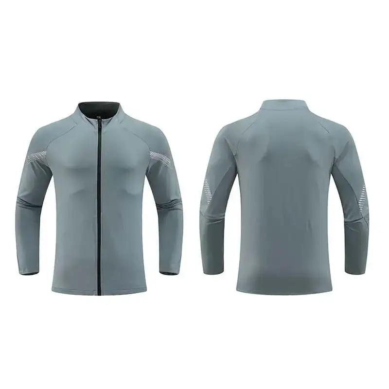 Beige men's fitness running windbreaker jacket with stand-neck design by Dropshipman, ideal for outdoor training and exercise.
