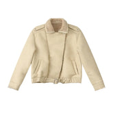 Beige Fur-lined Warm Jacket with turn-down collar, thickened for winter, by Dropshipman, featuring a cozy, stylish coat design.