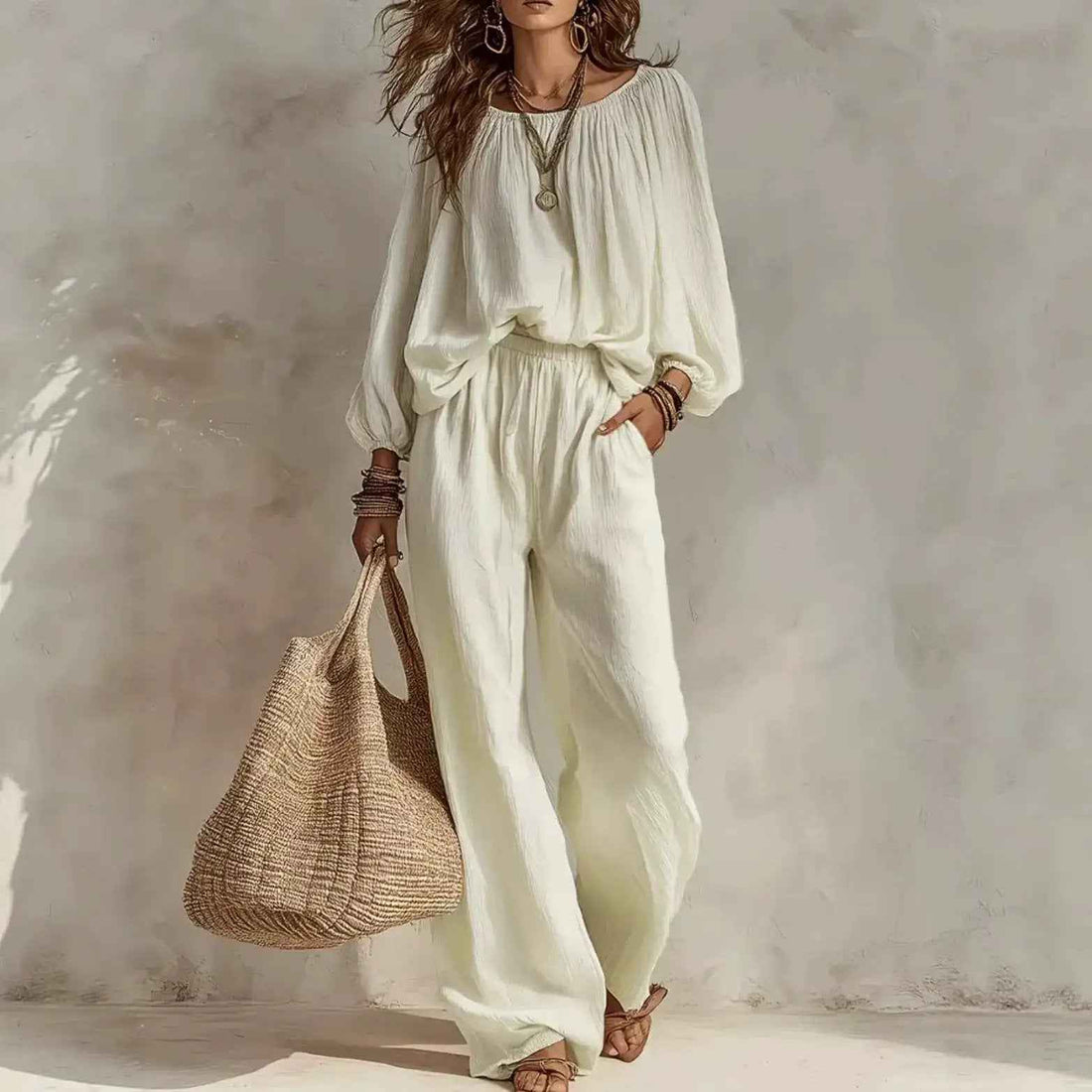 Loose-fitting Top With High-waisted Draping Wide-leg Pants