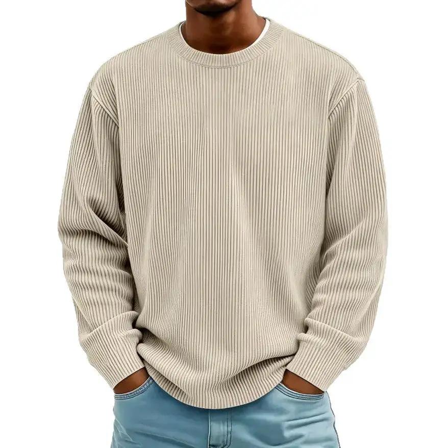 Mens Casual Long-sleeve Crew-neck Corduroy Sweatshirt by Dropshipman