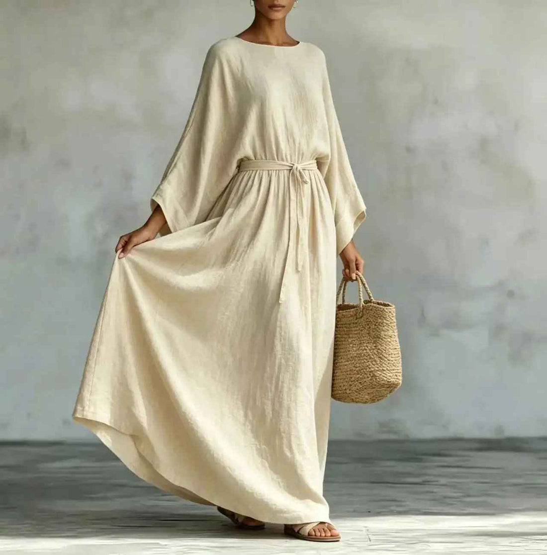 Long Casual Lace-up Waist-cinching Dress