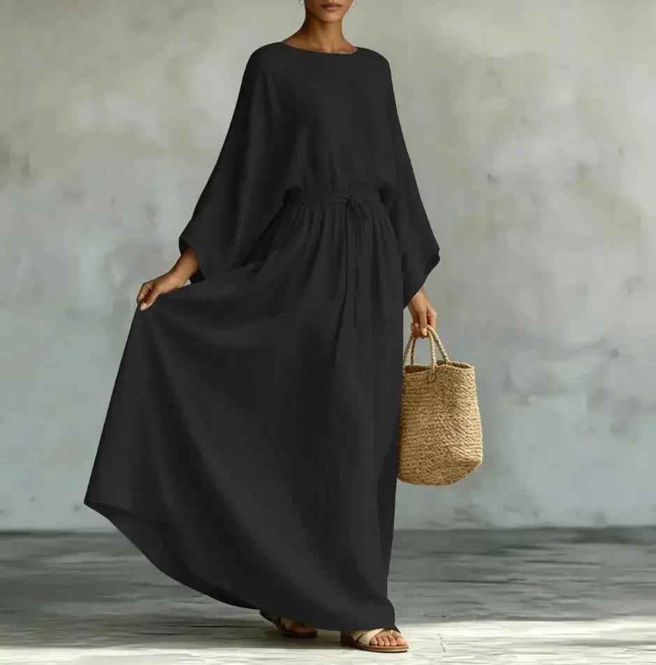 Long Casual Lace-up Waist-cinching Dress