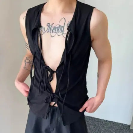 Black men's slim fit internet celebrity vest in Korean style, trendy abstinence fashion by Dropshipman.