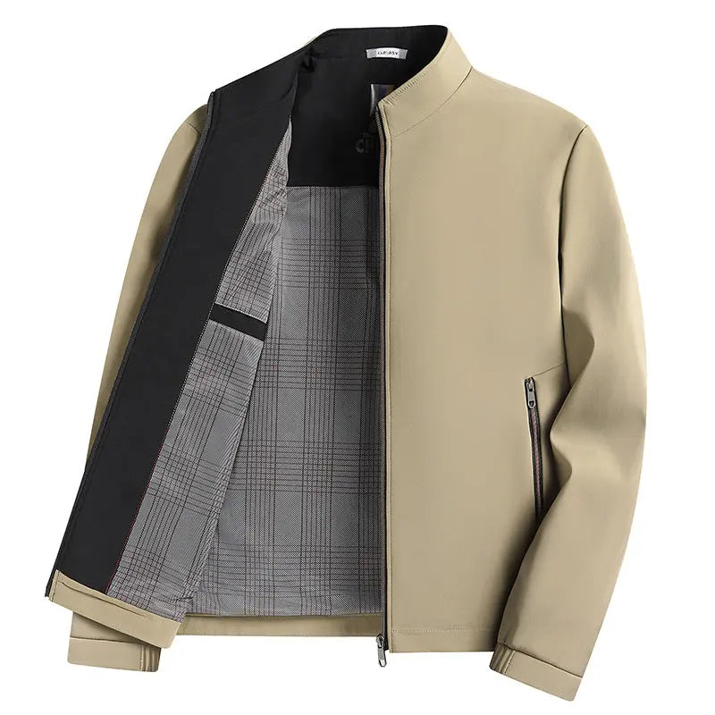 Black men's casual minimalist jacket by Dropshipman, versatile solid-color jacket with a simple, stylish design for everyday wear.