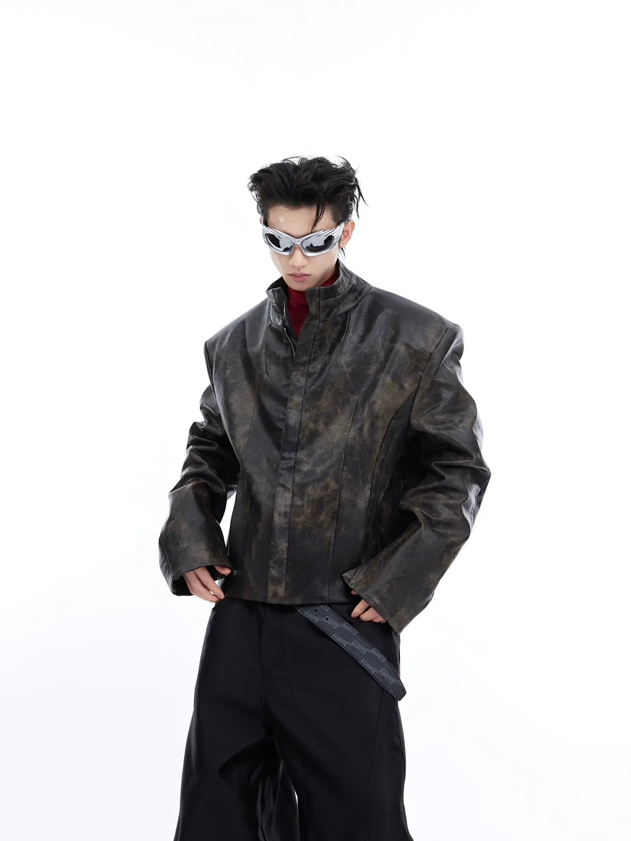 Black motorcycle coat stand collar men&