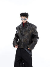 Black motorcycle coat stand collar men&