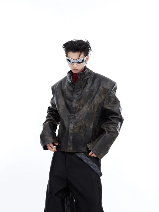 Black motorcycle coat stand collar men&