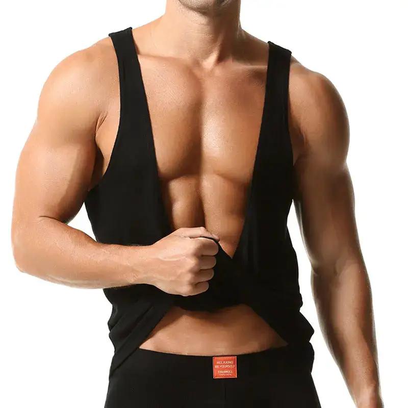 Black men's fitness base vest by Dropshipman, designed for sports and workout activities, shown on a model.