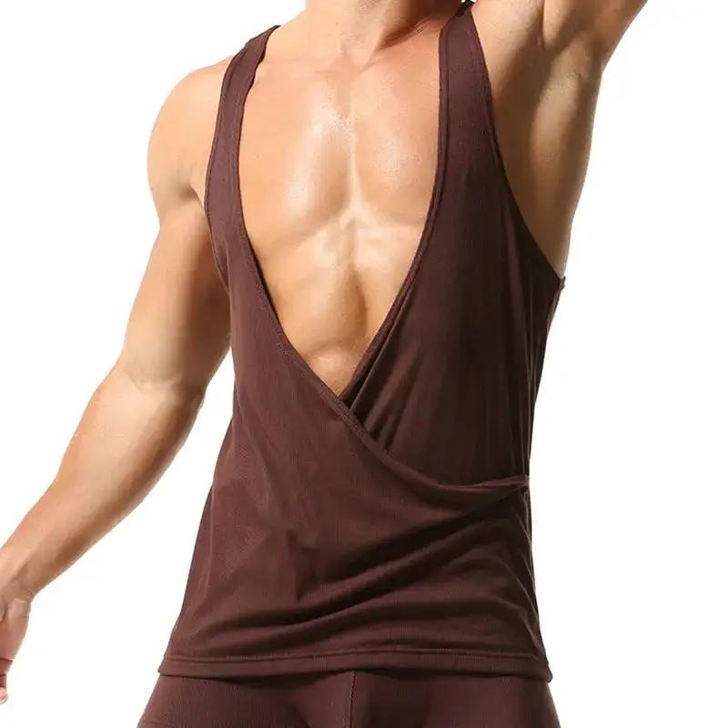 Black men's fitness suit sports base vest by Dropshipman, designed for active training and workout comfort.