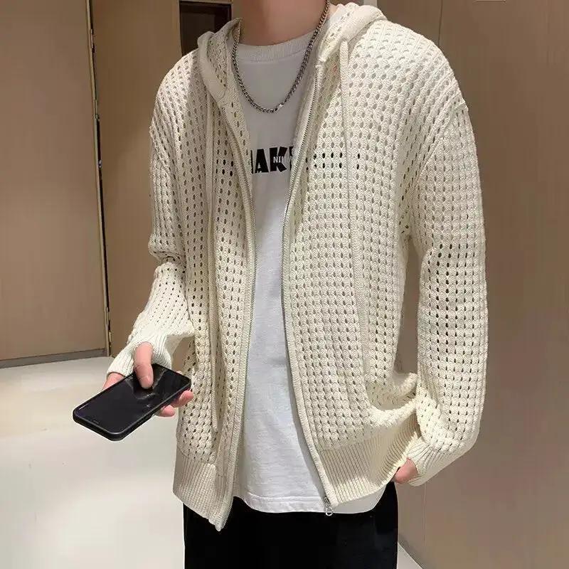 Mens Hollow-out Knit Cardigan With A Designer Touch by Dropshipman