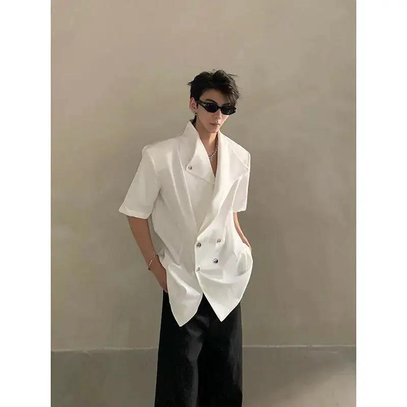 Mens Irregular-Design Shoulder-Padded Summer Shirt by Dropshipman