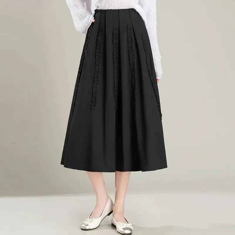 New Commuter Skirt Figure-flattering Black Fashion Pleated Maxi A-line Dress