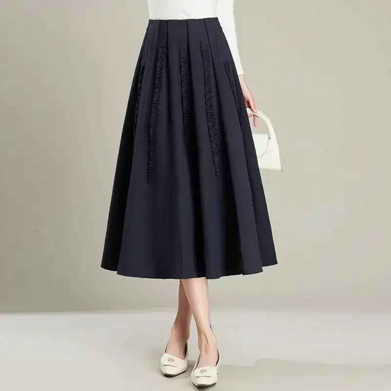 New Commuter Skirt Figure-flattering Black Fashion Pleated Maxi A-line Dress