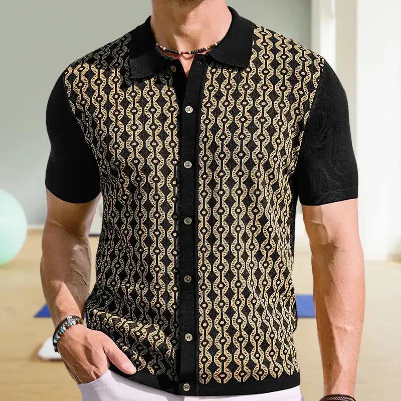 Summer Tencel Short-sleeved Sweater Lapel Jacquard Cardigan For Men by Dropshipman