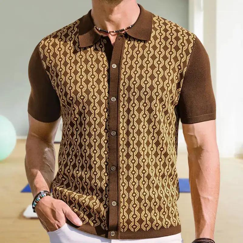 Summer Tencel Short-sleeved Sweater Lapel Jacquard Cardigan For Men by Dropshipman