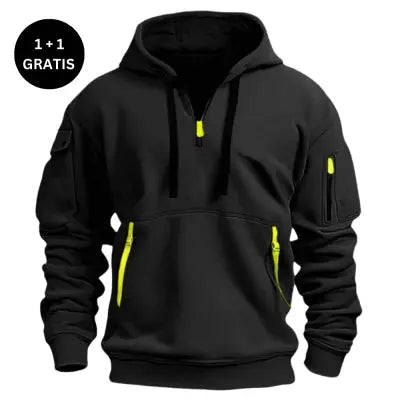Black dropped shoulder hooded sweatshirt for men and women, plus size loose fit fashion pullover by Dropshipman.