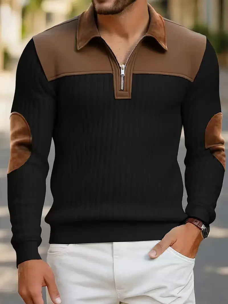 Black Dropshipman casual commute sports zip-up sweatshirt for autumn and winter, featuring a comfortable fit and sporty style.