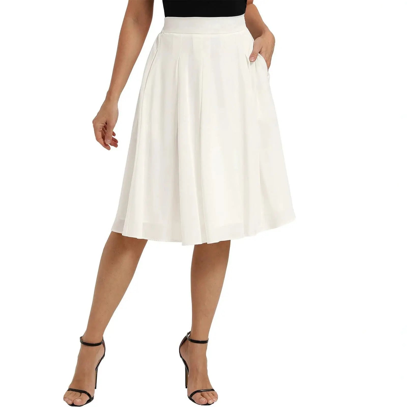 Black women's commuter slimming skirt with pockets from Dropshipman, featuring a slim fit and convenient side pockets.