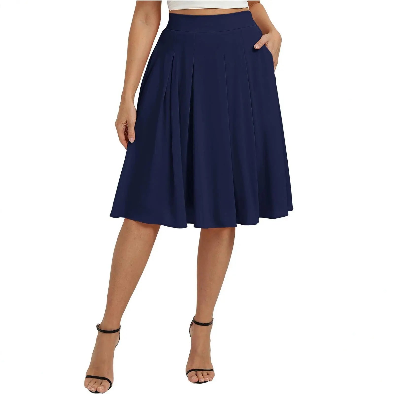 Black commuter slimming skirt with pockets for women, featuring a fitted design and functional side pockets, by Dropshipman.