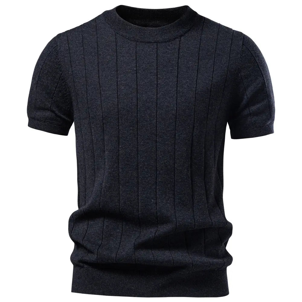 Black crew-neck business men's short-sleeve sweater by Dropshipman, displayed on a plain background.