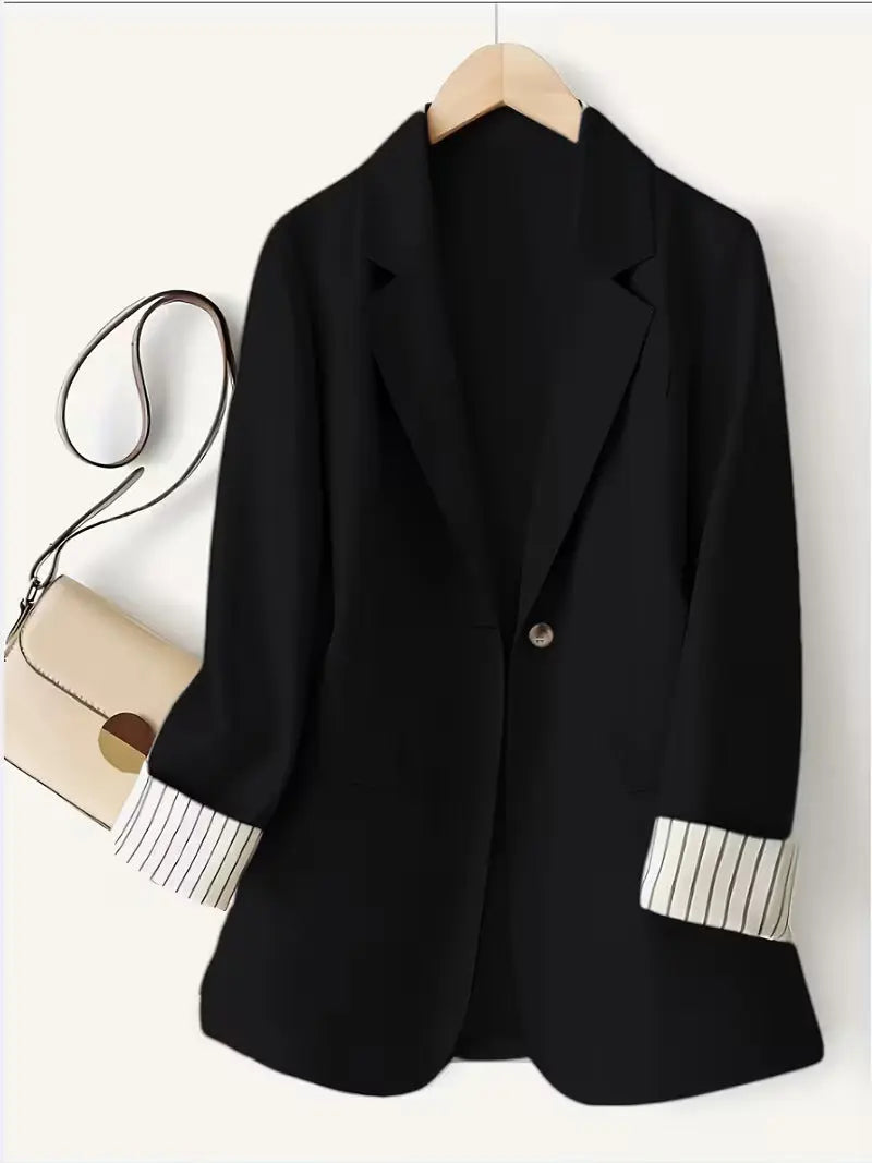 Black European and American casual commuter blazer by Dropshipman, showcasing a solid-color, tailored design for everyday wear.