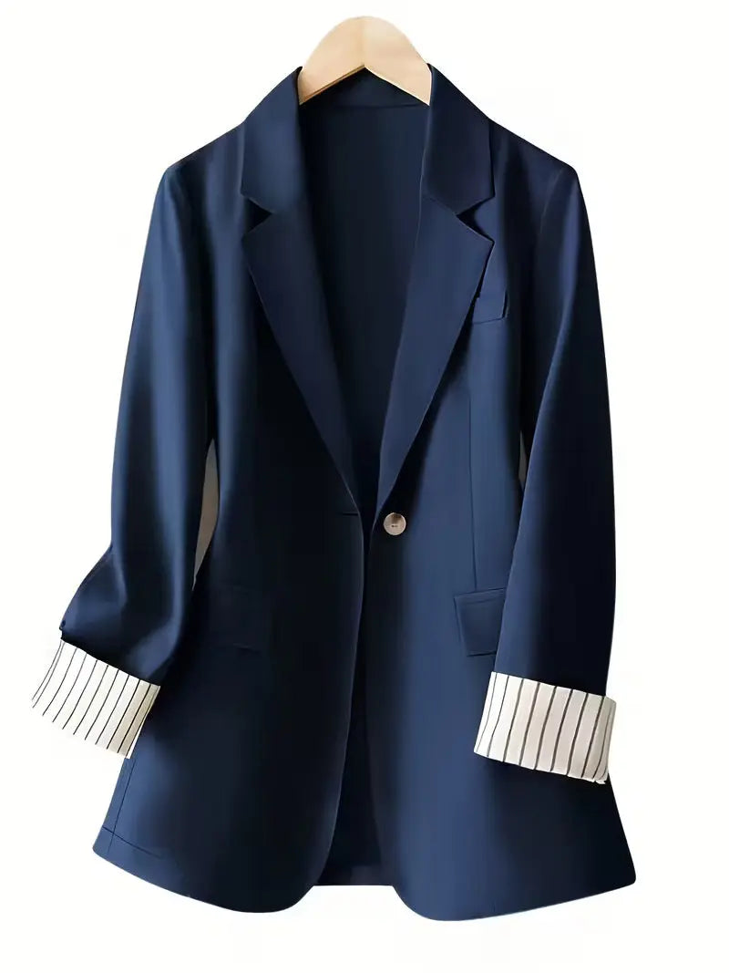 Black European and American commuter casual blazer by Dropshipman, solid color, tailored fit, suitable for everyday wear.